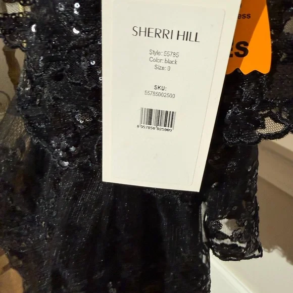 ✨ Sherri Hill Black Sequin Lace Gown Size 0 New With Tags ✨
